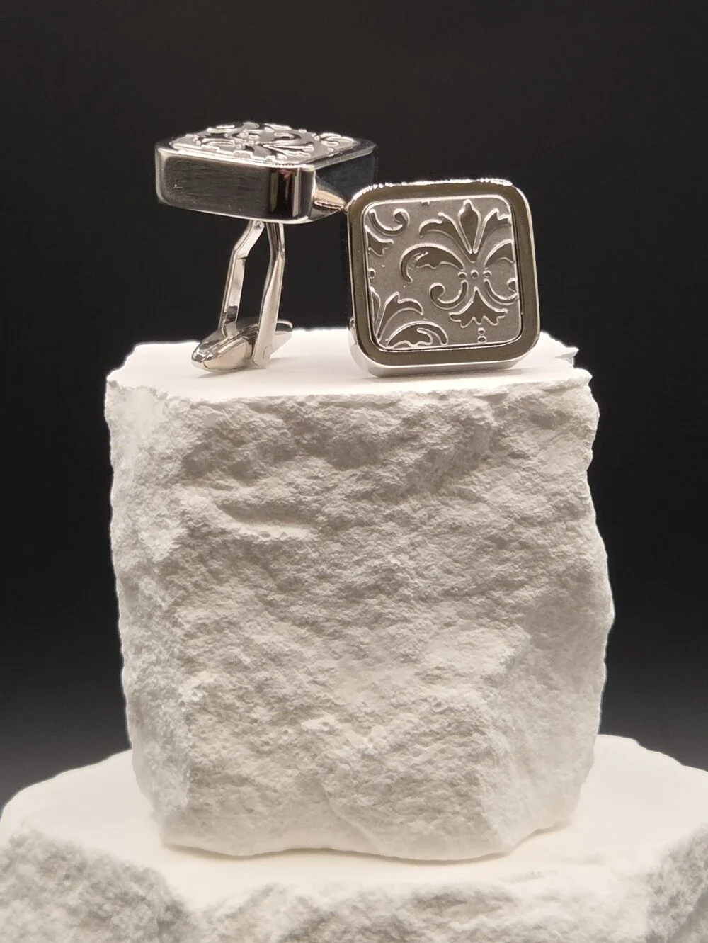 Silver Fleur-de-Lis Stainless Steel Cufflinks for Men